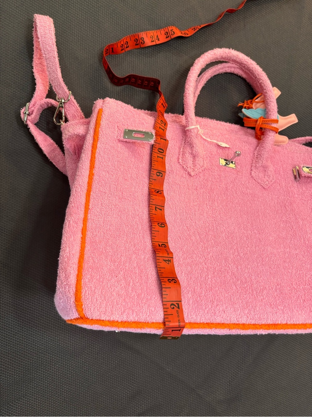 Pink Textured Top-Handle Tote Bag with Unicorn Charm. New - Picture 8 of 15